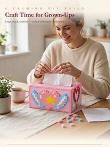 2331pcs Nano Brick Tissue Box, Micro Building Blocks Diy Assembly Tissue Holder, Cute Cartoon Pattern Handmade Tissue Box Cover, Desktop Aesthetic Room Decor, Tabletop Storage Ornament, Birthday & Holiday Gift For Home Bedroom Office Decoration - Multicolor - View 5