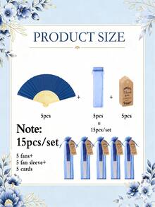 Handmade Paper Folding Fan With Gift Bag And Thank You Card, Bamboo Handheld Folding Fan, Home DIY Office Decor, Wedding Party Baby Shower Party Gift Accessory (Navy Blue) - Navy - View 12