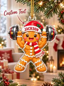 1pc Personalized Gingerbread Weightlifting Ornament, Custom Name Fitness Christmas Ornament, Gym Lover Acrylic Keepsake, Gingerbread Gymer,Christmas Gift - Ginger - View 2