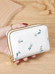 New Women's Tulip Print Wallet, Multi Card Slot Function Wallet, Double Zipper Large Capacity Storage Bag, Suitable For Outdoor Use - White - View 9