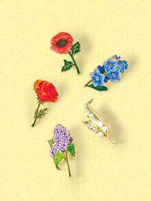 Popjeli 6pcs Enamel Pins Women's Backpack Accessories Birthday Gift Plant Pattern Tulip Peony Strawberry Country Style Multicolor - Multicolor - View 7