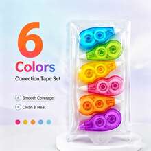 6pcs Correction Tape Set, Quick-Dry & Smooth Cover Up, Cute Transparent Retractable -Out Tape, Portable For School, Office, Daily Use - Multiple Styles - View 1