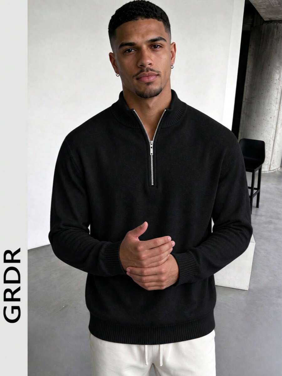 GRDR Men's Casual Long Sleeve Half Zip Knit Sweater, Versatile For Daily Wear
