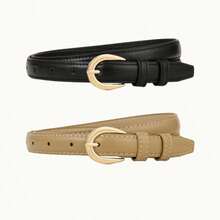 3pcs Plus Size PU Leather Belt Set With Gold-Tone Alloy Buckle, Classic Beveled Edge, Versatile Women's Belt For All Seasons - 1.8cm Wide Flat Buckle With Beveled Edge - View 26