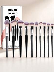 5pcs/11pcs/12pcs Professional Makeup Brush Set With Gift Box, Soft Synthetic Bristles, Foundation, Powder, Concealer, Eyeshadow, Highlighter, Eyebrow Brushes, Complete Face And Eye Makeup Brush Set For Beginners Daily Use - Black - View 10