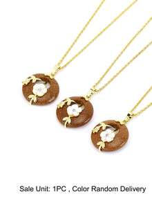 1pc Natural Stone Donut Pendant Necklace For Women Floral Branch Shell Flower Charm Round Gemstone Peace Donut Statement Jewelry Gift H973 - Necklace - View 17