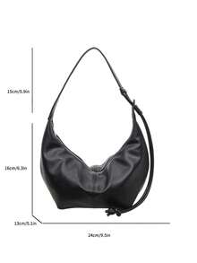 Casual Black Large Capacity Lychee Grain Tote Bag, Shoulder Crossbody Underarm Bag - Black - View 10