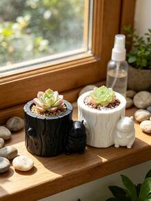 Creative Tree Stump Capybara Planter, 3D Printed With Natural Bark Texture, Adorable And Cute Capybara Design. Suitable For Balcony, Desk Placement, Planting Small Succulents, Adding Healing Atmosphere To Home Decor. - Multicolor - View 7