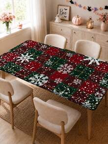 Taplak Meja Motif Salju Kotak-kotak Merah & Hijau Natal, Penutup Meja Kain Tahan Lama, Penggunaan Dalam & Luar Ruangan, Dekorasi Meja Pesta & Acara Liburan - B - View 3