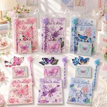 4 Buah Set Alat Tulis Kupu-kupu Cantik, Tersedia Berbagai Gaya, Perlengkapan Sekolah Anak Perempuan yang Lucu dengan Buku Catatan, Pulpen Gel, Stiker, dan Kertas Tempel - Set alat tulis kupu-kupu yang indah - View 2