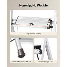 Escalera de Aluminio Plegable 4 Peldaños, Escalera de Tijera con Pedal Antideslizante y Empuñadura Cómoda, Capacidad de 150 kg, Taburete Multifuncional para Cocina, Almacén, Hogar, Oficina - 4,3 kg - Ver 3