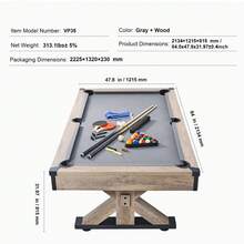 Mesa de Billar, 3 en 1, de 2,13 m, con Mesa de Comedor, Billar y Tenis, Incluye Juego Completo de Accesorios, Color Madera con Tela Gris, Ideal para Salas de Juegos Familiares, Niños y Adultos - A - Ver 7