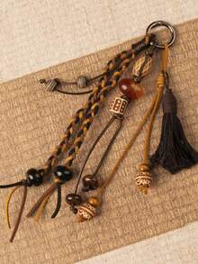 Bohemian Handmade Beaded Keychain, Vintage Tassel Bag Charm, Woven Rope Pendant For Backpack Purse Decor - Multicolor - View 7