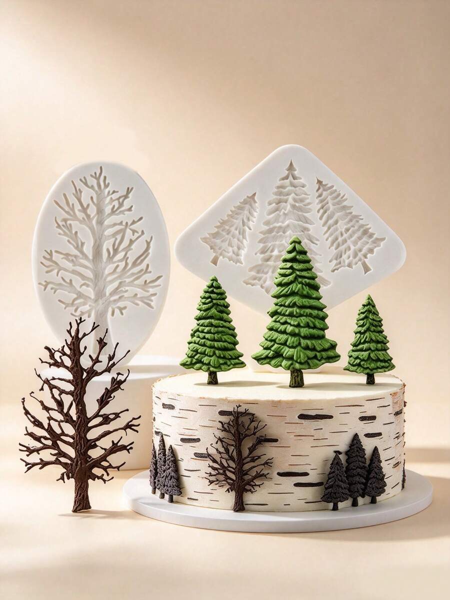 Christmas Tree Fondant Cake Silicone Mold, Christmas Birthday Party DIY Cake Decoration, Suitable For Chocolate, Fondant, Candy, Sugar Art, Cupcake Topper, Pastry, Polymer Clay, Sugar Paste, Baking