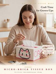 2331pcs Nano Brick Tissue Box, Micro Building Blocks Diy Assembly Tissue Holder, Cute Cartoon Pattern Handmade Tissue Box Cover, Desktop Aesthetic Room Decor, Tabletop Storage Ornament, Birthday & Holiday Gift For Home Bedroom Office Decoration - Multicolor - View 2