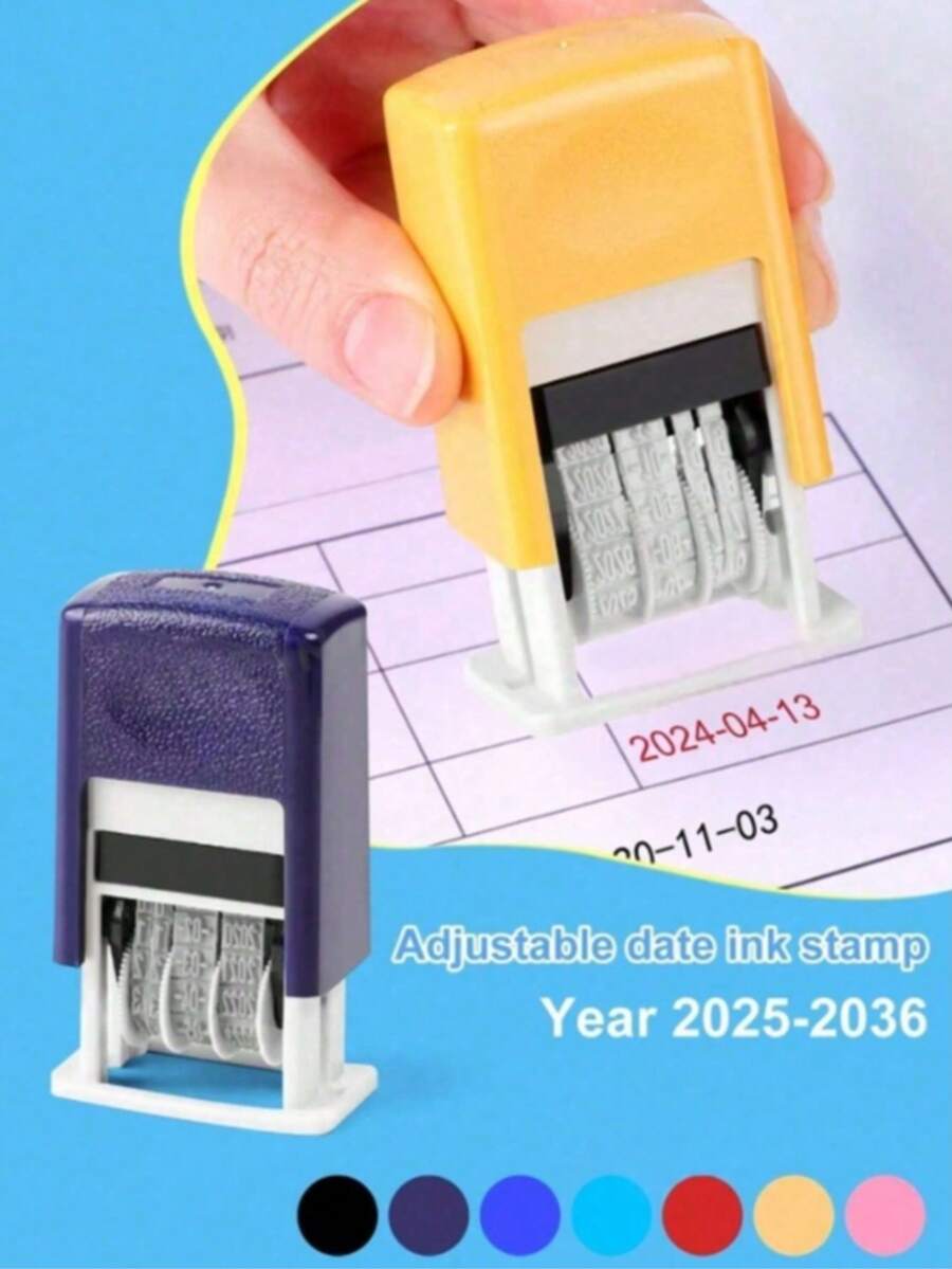 Automatic Ink Adjustable Date Stamp Roller Date Stamp Portable Reusable Suitable For Office Documents, Warehouse, Accounting, Planner Multiple Macaron Colors Available - Small Date Stamp - View 1
