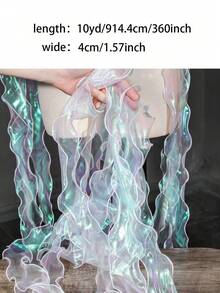 10yd/20yd Gradient Holographic Fish Tail Tulle Hair Accessories With Bow, Cake Packaging Ribbon DIY Lace Decoration Material, Christmas - Multicolor - View 13