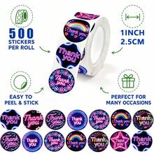 500pcs/Roll Neon Thank You Self-Adhesive Stickers, Neon Graffiti Style, 8 Different Pattern Designs, Sealing Labels For Handmade Gift Cards, Packaging, DIY Decoration, PVC Waterproof Holiday Stickers, Suitable For Small Business, Self-Adhesive Minimalist Elegant Sealing Stickers, Labels For Envelope Sealing, Party Gifts, Adhesive Decorative Stickers - one-size - View 2