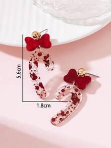 1 Pair Christmas Sparkling Scepter Bow Design Fashion Earrings For Women, Suitable For Holiday Party Wear And Gift Giving - Red - View 4