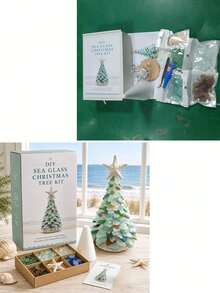 Sea Glass Christmas Tree Set (Glue Not Included), Sea Glass Christmas Tree Series Set, Desktop Decor Set, Coastal Style Holiday Decoration, Handmade Craft, Christmas Theme Creative Gift - A - View 11