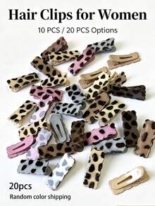 10/20pcs Dark Color Leopard Print Rectangular Cloud Hair Clips Medium Size Women's Side Bangs & Loose Hair Fixing Clips Simple Casual Versatile Decorative Hair Accessories (Random Color) - Multicolor - View 7