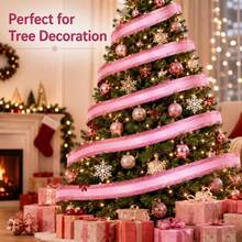 1/2/3 Rolls Pink Glitter Metallic Edge Christmas Ribbon, Wide Satin Striped Decorative Tape, Suitable For Christmas Tree, Wreath, Gift Wrapping, Bows, DIY Handmade Holiday Party Decoration - Pink Glitter Ribbon - View 8
