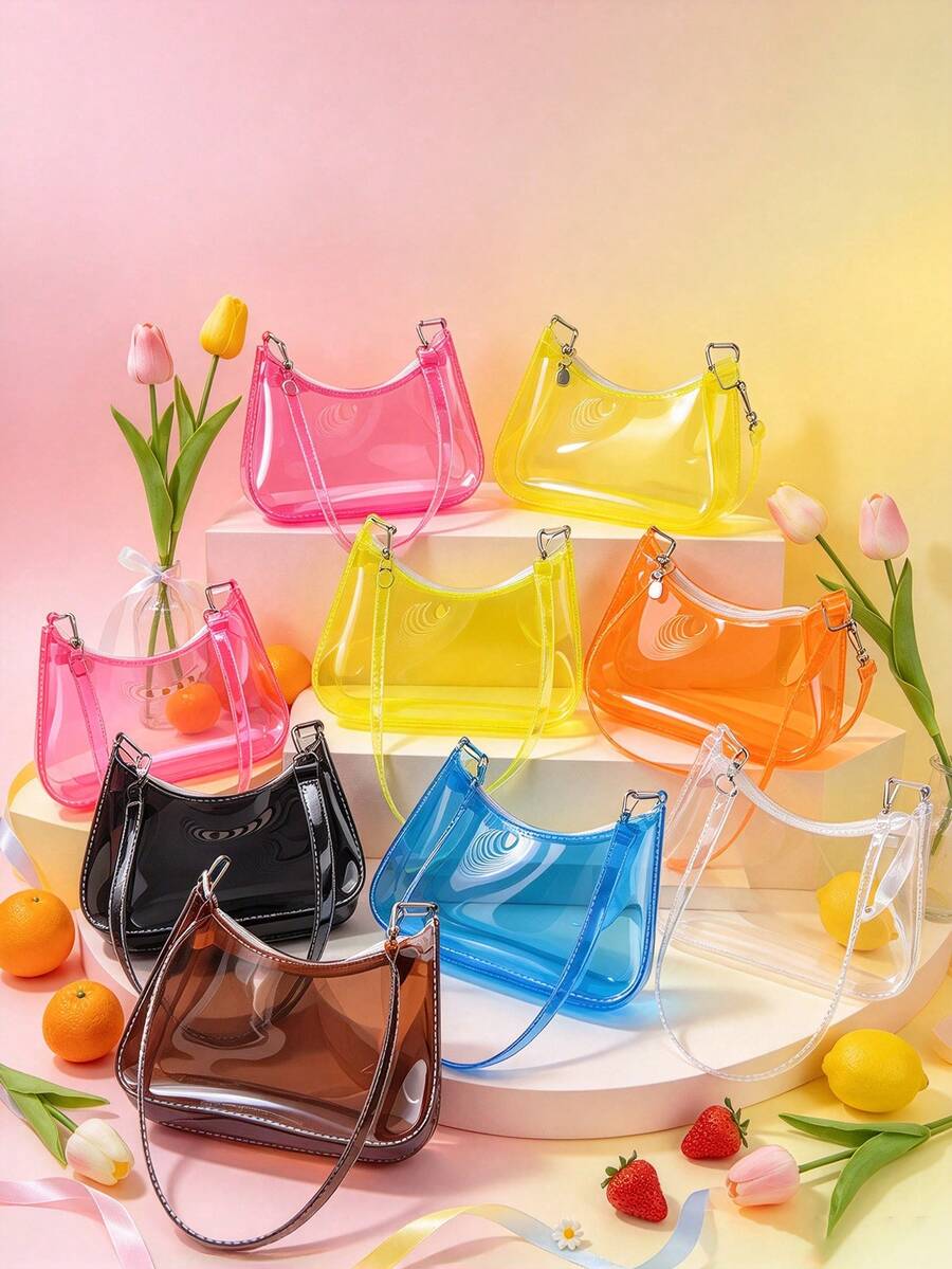 Tas Bulan Sabit Warna Permen yang Modis, Tersedia Berbagai Warna, Tas Selempang Satu Bahu, Sempurna untuk Aktivitas Luar Ruangan, Bermain, Bepergian, dll., Hadiah Ideal untuk Remaja. - MultiWarna - View 1