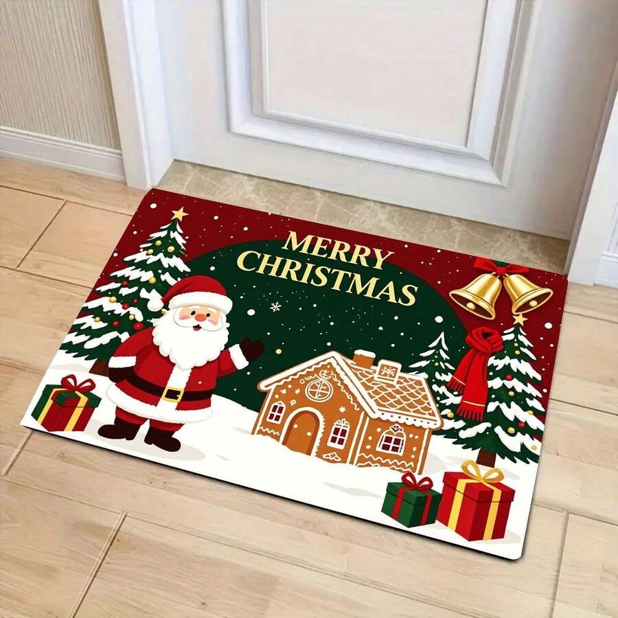 Christmas New Best Seller - Daily Decoration - Holiday Decoration - Christmas - Santa Claus Gingerbread House Doormat - Small Rug - Soft Flannel 900g/M², Machine Washable, Durable, Stain-Resistant, Quick-Drying, Suitable For Indoor Doormat, Outdoor Doormat, Home Decor, Room Decor, Bedroom Rug, Living Room Rug, Kitchen Rug, Holiday Atmosphere Setup, Area Rug, All Season Use - Multicolor - View 1