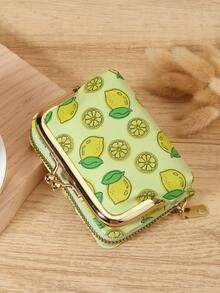 New Women's Fruit Printed Wallet, Multi Card Slot Function Wallet, Detachable Large Capacity Storage Bag, Suitable For Outdoor Use - Yellow - View 2