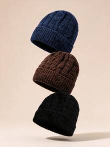 1/2/3 Pcs Pack Solid Color Simple Knitted Beanie Hat For Men, Suitable For Daily Wear Casual - Multicolor - View 1