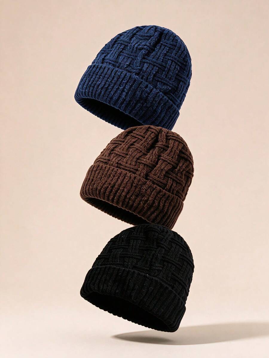 1/2/3 Pcs Pack Solid Color Simple Knitted Beanie Hat For Men, Suitable For Daily Wear Casual - Multicolor - View 1