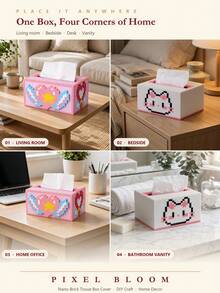 2331pcs Nano Brick Tissue Box, Micro Building Blocks Diy Assembly Tissue Holder, Cute Cartoon Pattern Handmade Tissue Box Cover, Desktop Aesthetic Room Decor, Tabletop Storage Ornament, Birthday & Holiday Gift For Home Bedroom Office Decoration - Multicolor - View 4