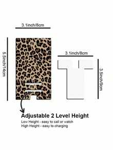 1 Pack Leopard Pattern Portable Wood Phone Stand, Adjustable Two Heights Cell Phone Holder, Multi-Function Desktop Decor & Storage Rack, Mobile Accessory, Christmas Halloween Party Supply, Gift For Friends - Multicolor - View 9