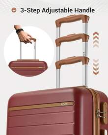Suitcase Cabin Size Carry On 20 24 28 Inch 3 Piece Set Hard Shell Lightweight Spinner Wheels Combination Lock Telescopic Handle Travel Luggage - Burgundy - View 4