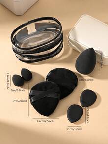 7pcs Full Set Black Makeup Sponge Foundation Puff Set With Makeup Storage Bag, Complete Tool Kit Suitable For Home Use Or Professional Makeup Artists - Black - View 4
