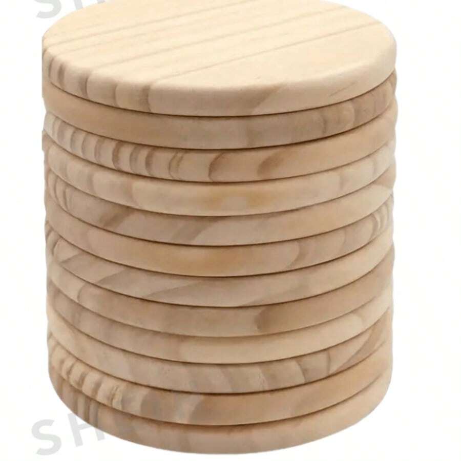 Wooden Coasters, Round And Square 4 Inch Blank Wooden Craft Coasters With Non-Slip Foam Pads And Stickers, For DIY Colorful Painting, Wood Carving And Home Decor - Wooden Coasters - View 1