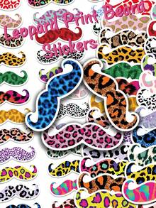 50Pcs Colorful Leopard Print Beard Stickers Colorful Cartoon Aesthetic Decals Y2K Funny Fake Mustache Stickers For Phone Case Laptop Journal Scrapbooking - Multicolor - View 11