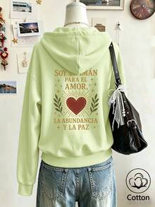 Women's Pure Cotton Loose Hooded Sweatshirt, With Pockets, Autumn/Winter Style, Printed Design, Casual Street Sports Style - Pink Yellow - View 2
