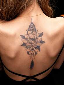 Herbal Juice Semi-Permanent Magic Tattoo Sticker, Bohemian Style Floral & Feather Pattern, Long-Lasting 14 Days, Non-Fading, Non-Reflective, Temporary Tattoo Sticker For Arm, Back, Leg, Body, 1pc/Pack - Blue - View 4