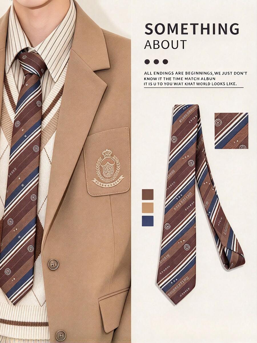 Unisex Coffee Brown Tie, Polyester Fiber Business Casual Formal Tie, Suitable For Group Activities, Daily Clothing Accessory - Brown - View 1