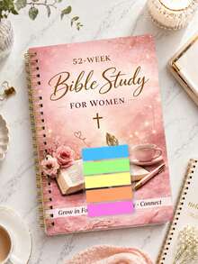 1本聖經研經日誌筆記本，52週聖經研經指南，每日禱告日誌教會筆記信仰禮物，適合女性與男性的聖經研經教材，學校用品辦公用品聖誕禮物 - 彩色 - 查看 9