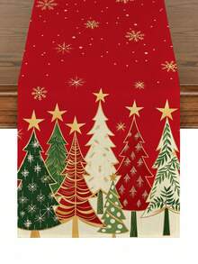1 Piece, Christmas Tree Element Design, Christmas Decorations, Christmas Table Runner, Christmas Tablecloth, Christmas Long Tablecloth, Imitation Linen Polyester Fiber Material, Gift, Protective Cover, Rectangular Tablecloth, Washable, Suitable For Family Dinners, Coffee Tables, Kitchen And Dining Room Decorations, Table Decorations, Party And Scene Decorations, Home Decorations, Outdoor Patio Table Runner Decorations, Entryway Decorations, Fireplace Mantle Decorations. - Red - View 12