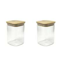 2/4/6/8pcs-Square Striped Glass Storage Jars, Oatmeal Canisters, Glass Spice Jars, Cookie Jars With Bamboo Lids, Airtight Square Glass Containers, 550ml Kitchen Food Storage, Suitable For Spices, Oatmeal, Cookies, Candy And Pantry Organization - View 10