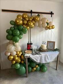 150-Piece Elegant Balloon Arch Kit, Available In Gray, Green, And Gold - Perfect For Weddings, Jungle Theme Parties, Graduations, And Gender Reveal Parties - Includes White Sand Metallic Balloons - Gold - View 3