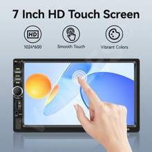 VENBES 7 Inch Double‑DIN Car Stereo Wired CarPlay Android Auto Mirror‑Link MP5 Car Radio + 12‑LED Rear‑View Camera Bluetooth FM USB AUX - With Steering Wheel Remote - View 5