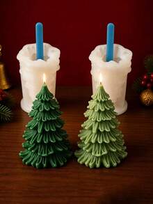 2 Pieces 3D Christmas Tree Candle Mold Set With Stirring Tools – Silicone Pine Tree-Shaped Candle Molds For DIY Scented Candles, Christmas Home Decor, And Handmade Gifts - Mold - View 2