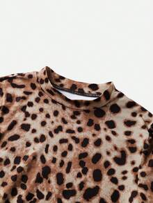 Casual Simple Fashion Daily Home Commute Round Neck Long Sleeve Basic Top, Casual Blouses, Basic Blouses, Chic Top, Leopard Print - Brown - View 9