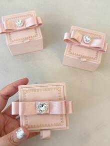 Women's Jewelry Box, Velvet Jewelry Gift Box With Satin Bow And Rhinestone Heart Decoration, Simple Sweet Jewelry Storage Box, Jewelry Gift Packaging Box & Packaging Accessories, Suitable For Wedding, Engagement, Anniversary, Ring, Earring, Necklace Packaging - Multicolor - View 3
