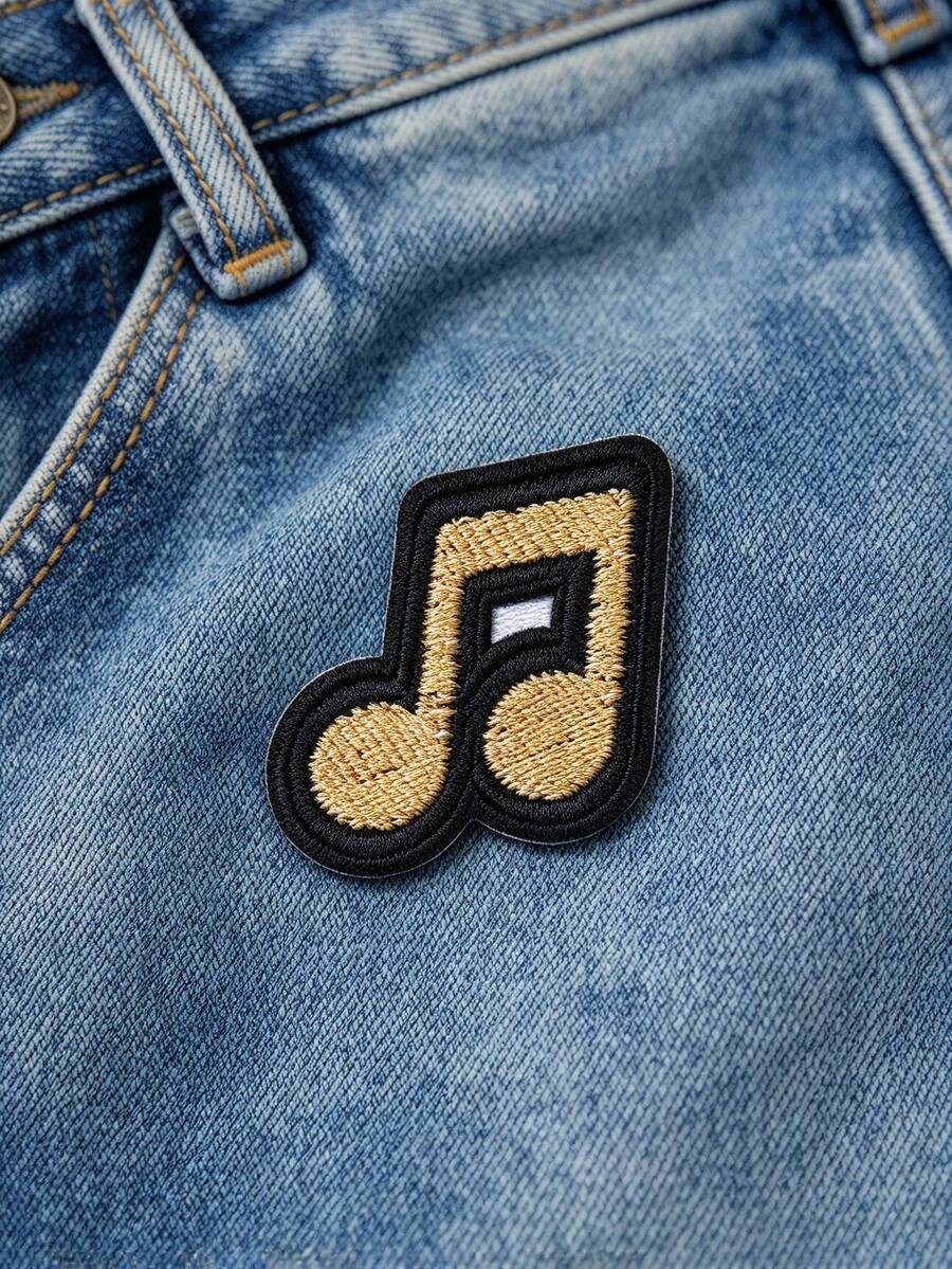 5Pcs/10Pcs Embroidered MusicNote Patch Embroidered Iron On Patches, Music Note Decor Patch 5.6 X 2.5cm For Jackets Jeans Backpacks Hats Clothing DIY Decoration - MusicNote - View 1