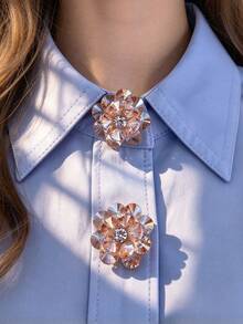 1pc/2pcs Elegant Heart Geometric Button Cover, Shirt Button Cover Clip-On Button Cover Fashion Crystal Cufflink Cover - Champagne - View 1